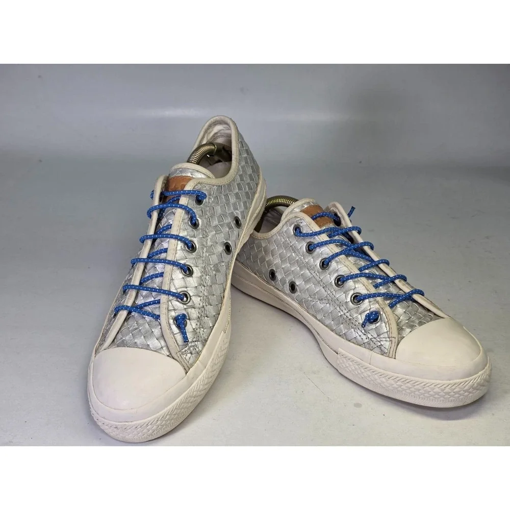 Converse All Star Women's Sneakers Size 9 Silver Woven Leather Shoes Rare‎ '10